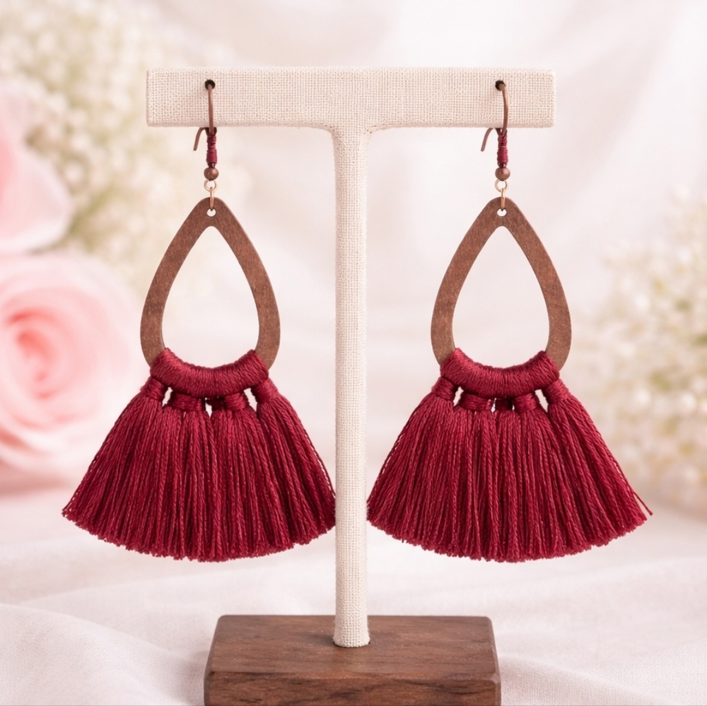 Wine Tassel Earrings
